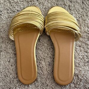 Gold Slide Sandals for Women - Sleek Metallic Slip-On